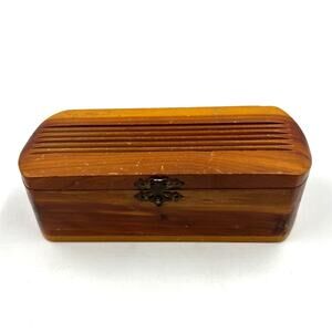 Vintage Hinge Lidded Wooden Carved Trinket Decorative Box With Latch 6 Inches